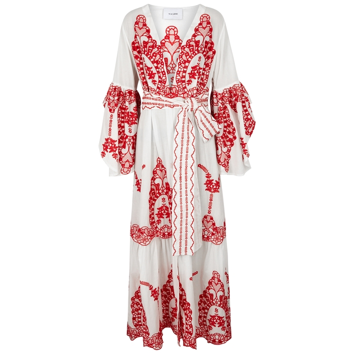 WE ARE LEONE OFF WHITE EMBROIDERED COTTON MAXI JACKET