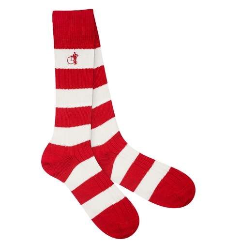 LONDON SOCK COMPANY PITCH SIDE WHITE & RED