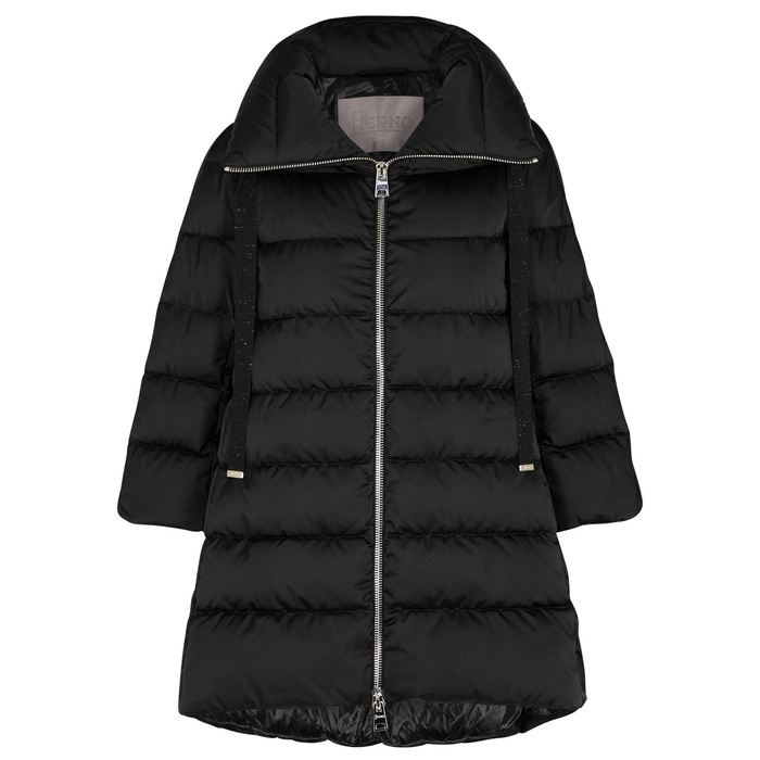 HERNO BLACK QUILTED SHELL COAT