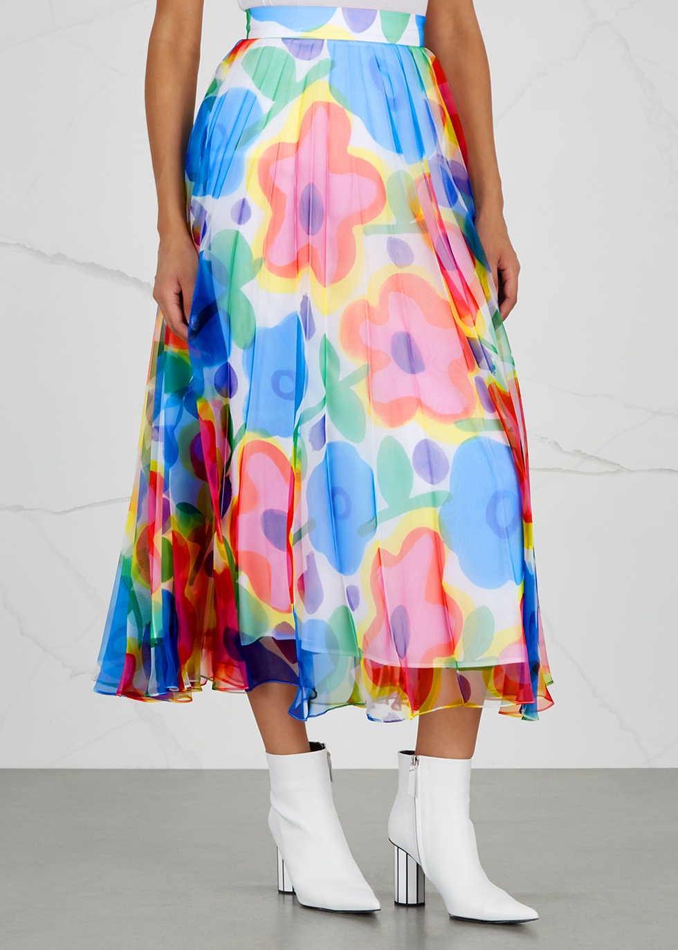 Floral-print pleated organza midi skirt - Christopher Kane