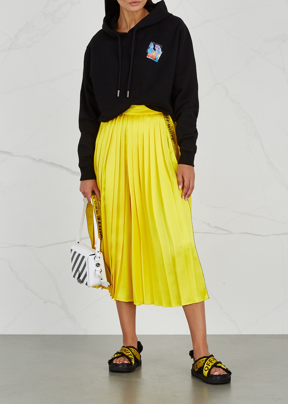 Yellow pleated satin culottes - Off-White