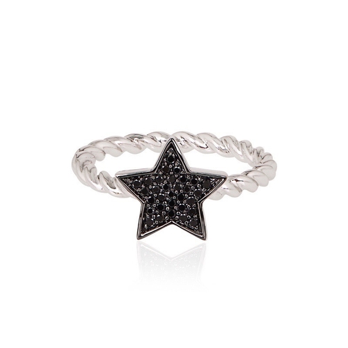 ALINKA JEWELLERY STASIA SINGLE STAR RING BRAIDED BLACK DIAMONDS,2792665