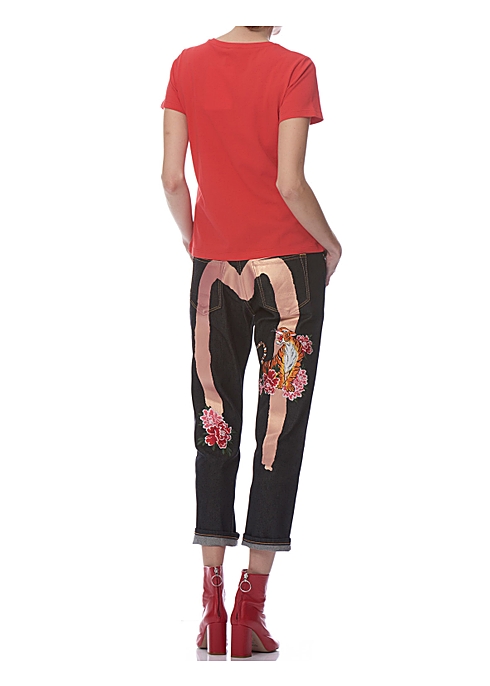 Daicock print boyfriend jeans with floral and nue embroidery - Evisu