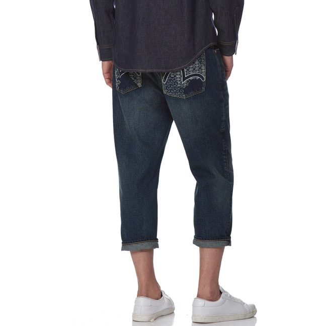 EVISU DENIM JEANS WITH OUTLINED SEAGULL EMBROIDERY