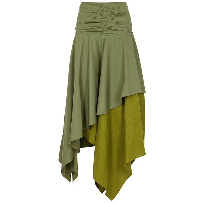 Loewe Linens ARMY GREEN RUCHED ASYMMETRIC SKIRT