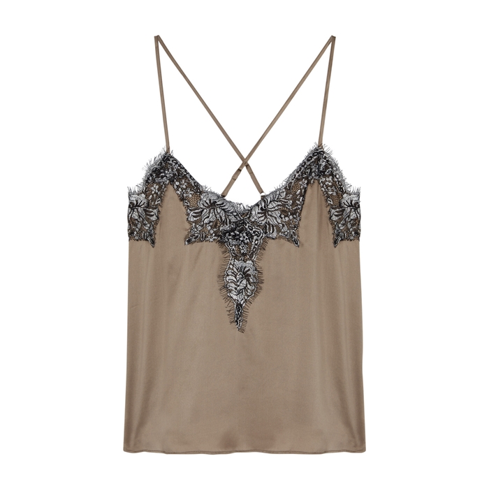 CAMI NYC THE GISELLE LACE-TRIMMED SILK TOP