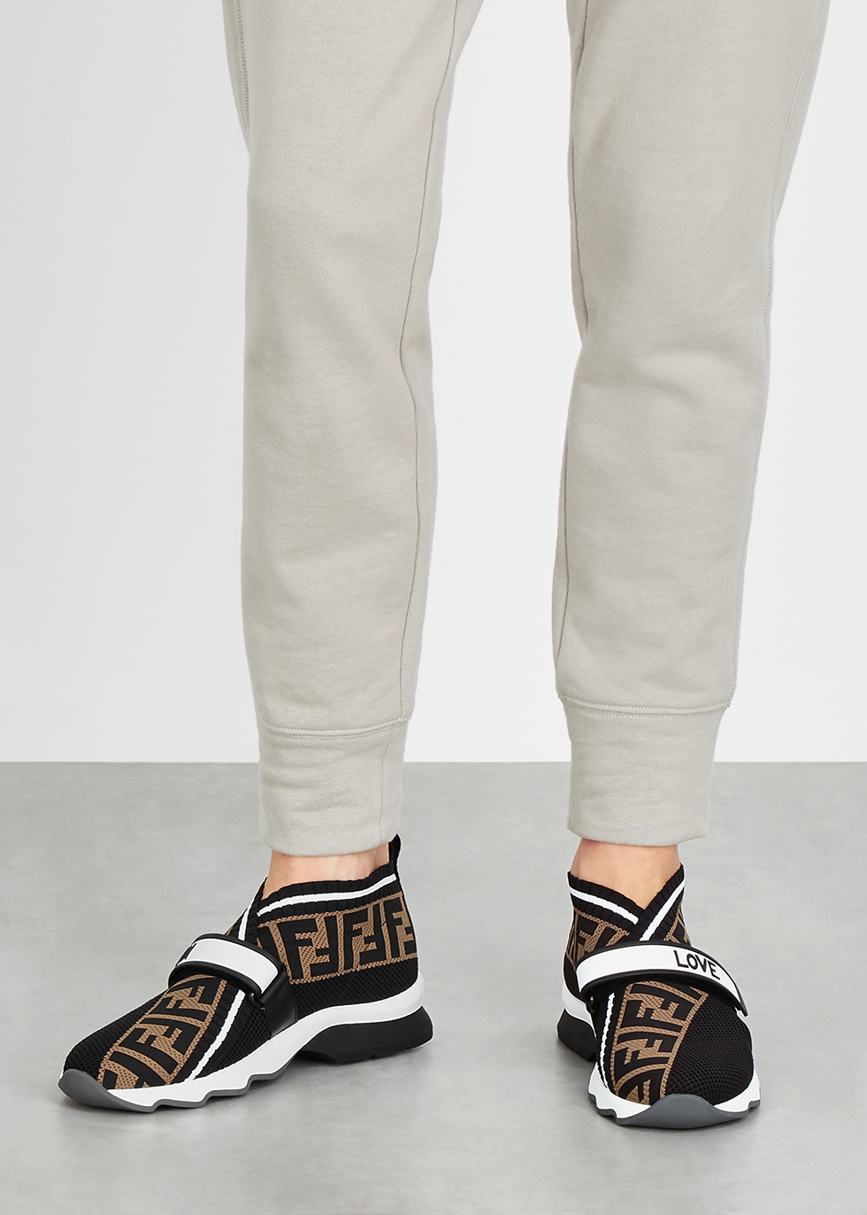 Fendi FF black textured-knit sneakers 