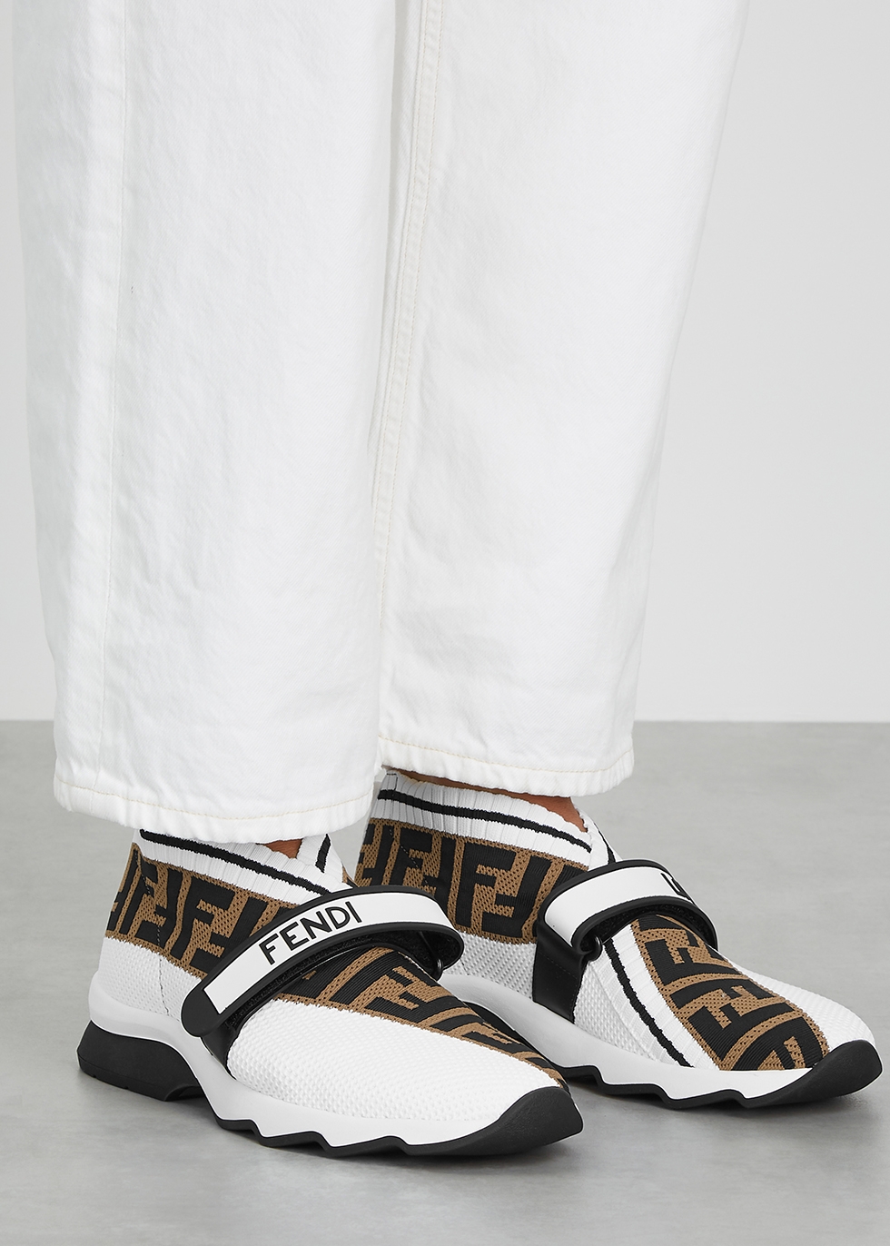 Fendi FF white textured-knit sneakers 