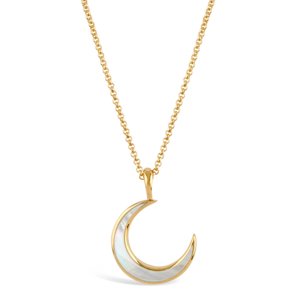 Dinny Hall Gold Moon Charm With Inlaid Mother Of Pearl Pendant