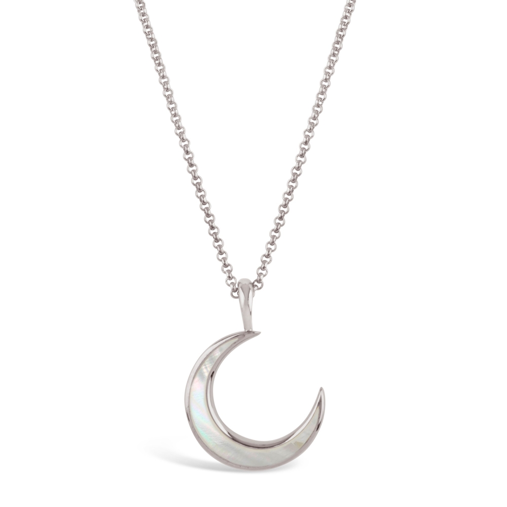 Dinny Hall Silver Moon Charm With Inlaid Mother Of Pearl Pendant