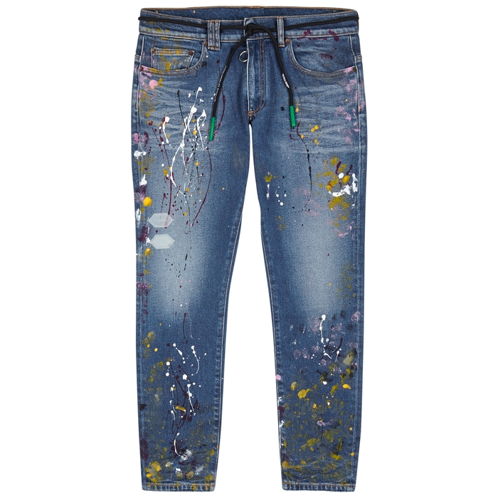 Off-white Skinny-fit Paint-splattered Denim Jeans In Neutrals