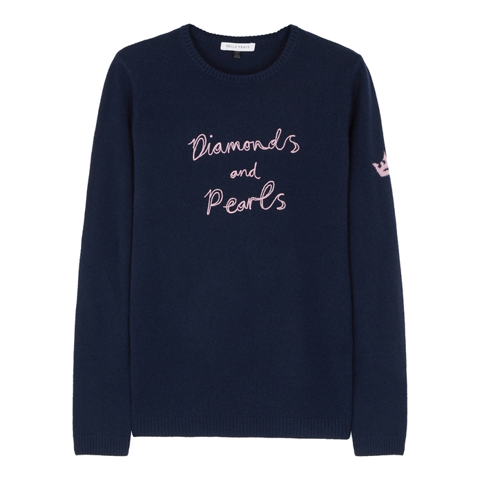 Bella Freud Diamonds and Pearls navy cashmere jumper