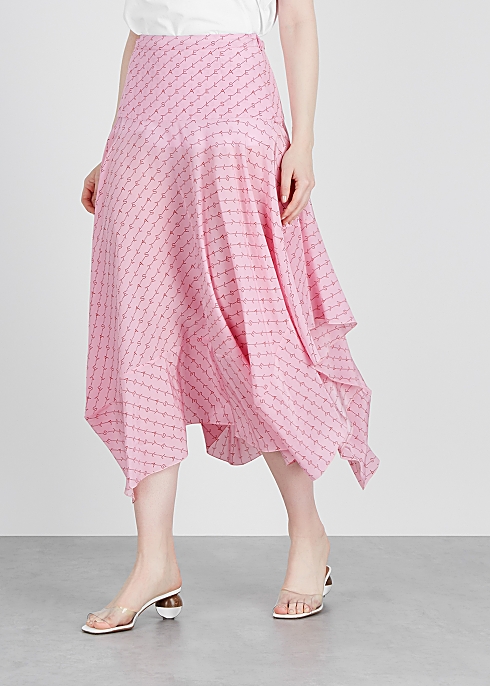 Poppy pink monogrammed silk skirt - Stella McCartney