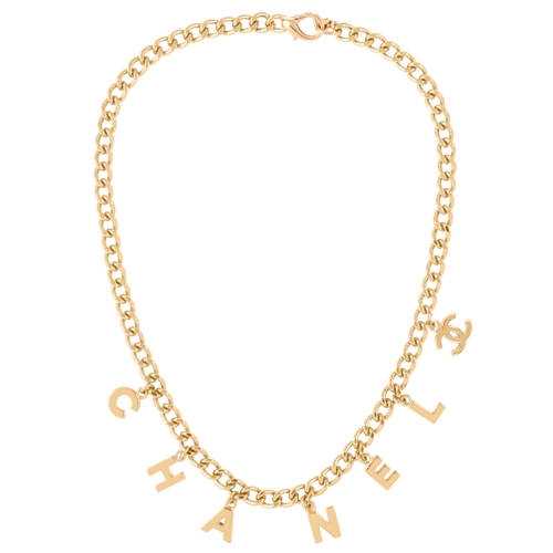 Shop Susan Caplan Vintage Chanel Letter Charm Necklace In Gold