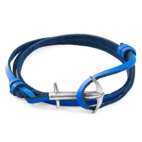 ANCHOR & CREW ROYAL BLUE ADMIRAL ANCHOR SILVER AND FLAT LEATHER BRACELET,2948314
