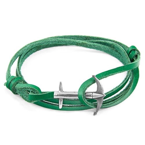 ANCHOR & CREW FERN GREEN ADMIRAL ANCHOR SILVER AND FLAT LEATHER BRACELET,2948316