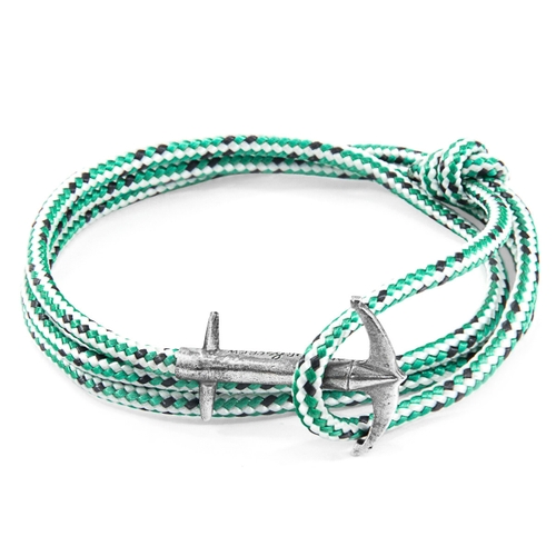 ANCHOR & CREW GREEN DASH ADMIRAL ANCHOR SILVER AND ROPE BRACELET