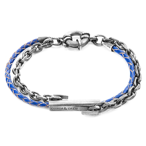 ANCHOR & CREW ROYAL BLUE BELFAST SILVER AND BRAIDED LEATHER BRACELET,2948361