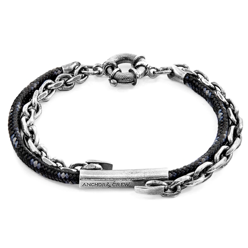 ANCHOR & CREW BLACK BELFAST SILVER AND ROPE BRACELET,2948397
