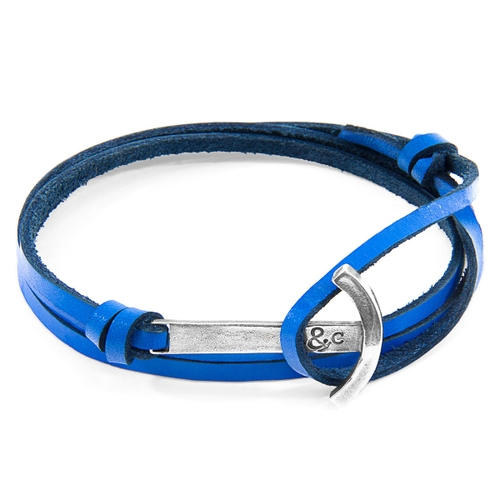 ANCHOR & CREW ROYAL BLUE CLIPPER ANCHOR SILVER AND FLAT LEATHER BRACELET,2948430