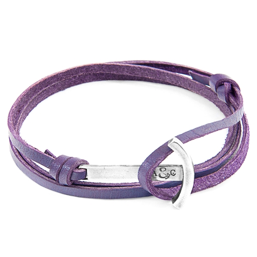 ANCHOR & CREW GRAPE PURPLE CLIPPER ANCHOR SILVER AND FLAT LEATHER BRACELET,2948433