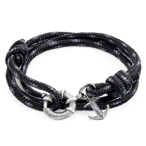 ANCHOR & CREW BLACK CLYDE ANCHOR SILVER AND ROPE BRACELET,2948461