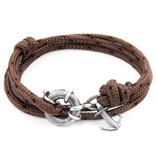 ANCHOR & CREW BROWN CLYDE ANCHOR SILVER AND ROPE BRACELET,2948462