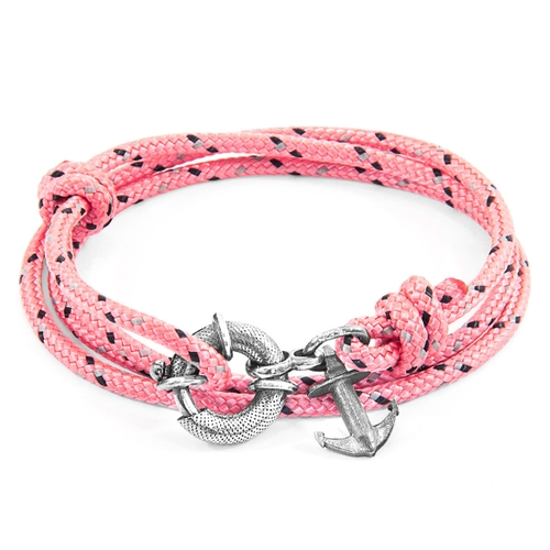 ANCHOR & CREW PINK CLYDE ANCHOR SILVER AND ROPE BRACELET