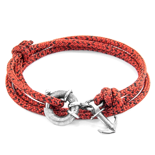 ANCHOR & CREW RED NOIR CLYDE ANCHOR SILVER AND ROPE BRACELET,2948459