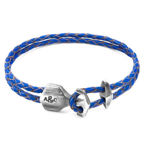 ANCHOR & CREW ROYAL BLUE DELTA ANCHOR SILVER AND BRAIDED LEATHER BRACELET,2948473