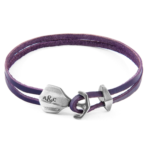 ANCHOR & CREW GRAPE PURPLE DELTA ANCHOR SILVER AND FLAT LEATHER BRACELET,2948513