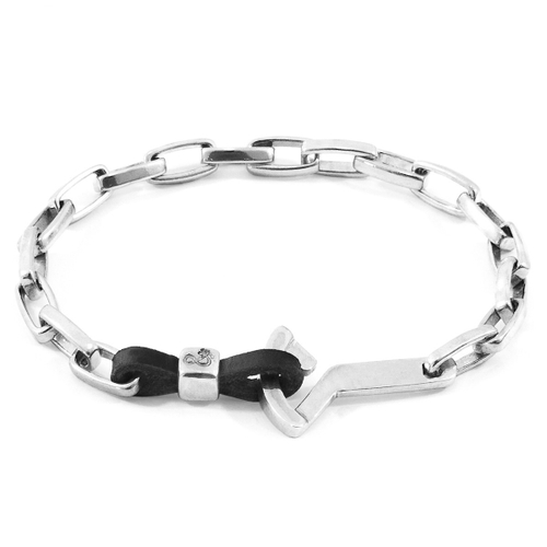 ANCHOR & CREW COAL BLACK FRIGATE ANCHOR SILVER AND FLAT LEATHER BRACELET,2948584