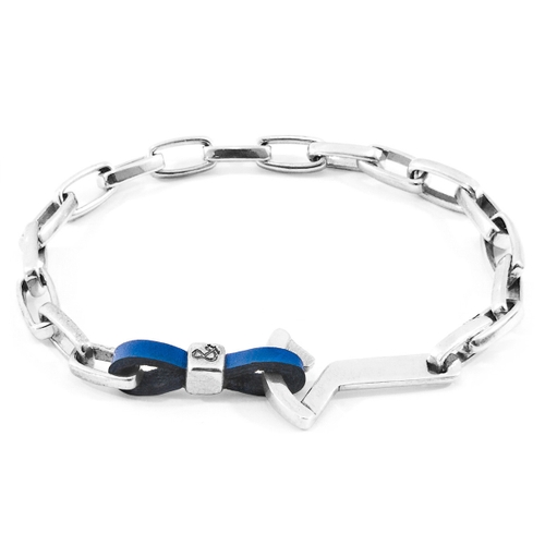 ANCHOR & CREW ROYAL BLUE FRIGATE ANCHOR SILVER AND FLAT LEATHER BRACELET,2948593