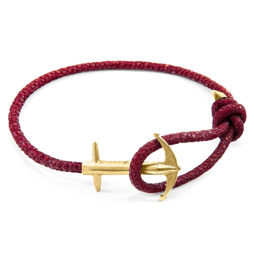 ANCHOR & CREW BORDEAUX RED ADMIRAL ANCHOR 9CT GOLD AND STINgrey LEATHER BRACELET,2948639