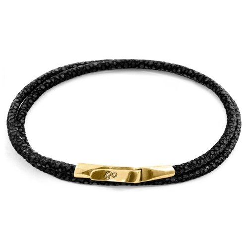 ANCHOR & CREW RAVEN BLACK LIVERPOOL 9CT YELLOW GOLD AND STINGRAY LEATHER BRACELET,2948646