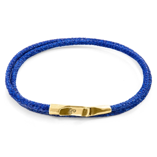 ANCHOR & CREW AZURE BLUE LIVERPOOL 9CT YELLOW GOLD AND STINGRAY LEATHER BRACELET,2948656