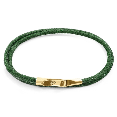 ANCHOR & CREW RACING GREEN LIVERPOOL 9CT YELLOW GOLD AND STINGRAY LEATHER BRACELET,2948665