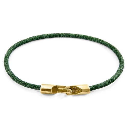 ANCHOR & CREW RACING GREEN TALBOT 9CT YELLOW GOLD AND STINgrey LEATHER BRACELET,2948688