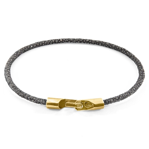 ANCHOR & CREW SHADOW GREY TALBOT 9CT YELLOW GOLD AND STINGRAY LEATHER BRACELET,2948683