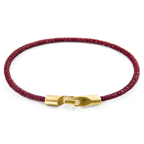 ANCHOR & CREW BORDEAUX RED TALBOT 9CT YELLOW GOLD AND STINGRAY LEATHER BRACELET,2948693