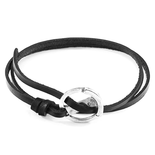 ANCHOR & CREW COAL BLACK KETCH ANCHOR SILVER AND FLAT LEATHER BRACELET,2948702