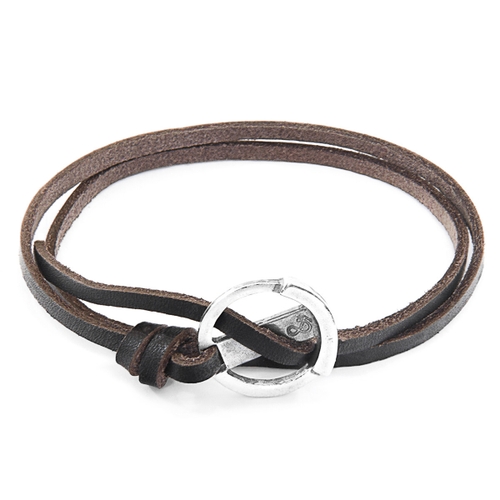 ANCHOR & CREW DARK BROWN KETCH ANCHOR SILVER AND FLAT LEATHER BRACELET,2948703