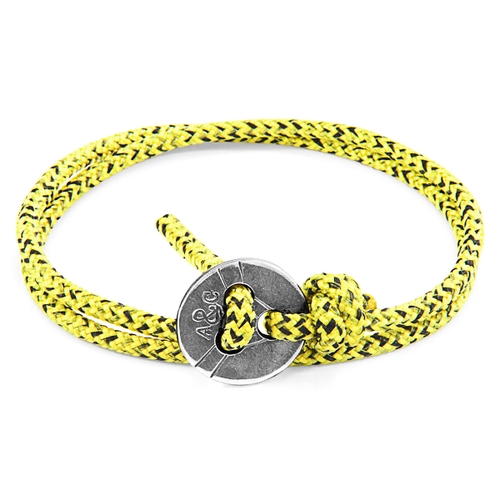 ANCHOR & CREW YELLOW NOIR LERWICK SILVER AND ROPE BRACELET,2948714