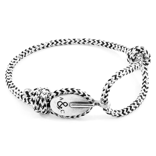 ANCHOR & CREW WHITE NOIR LONDON SILVER AND ROPE BRACELET