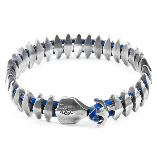 ANCHOR & CREW ROYAL BLUE DELTA ANCHOR MAXI SILVER AND BRAIDED LEATHER BRACELET,2948825