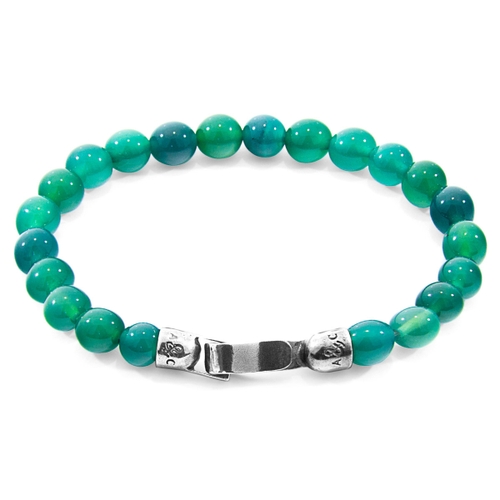 ANCHOR & CREW GREEN AGATE OUTRIGGER SILVER AND STONE BRACELET,2948897