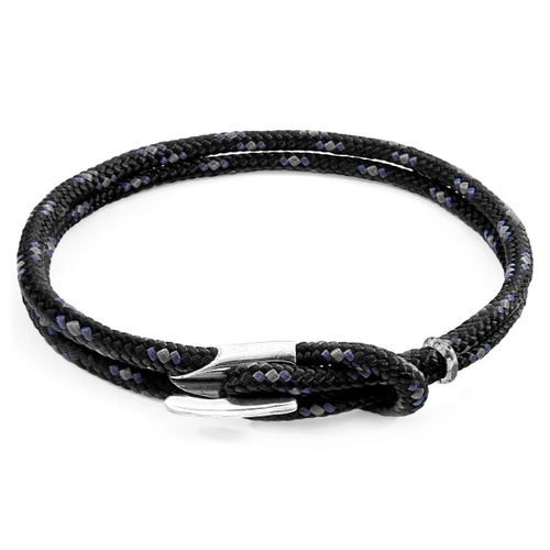 ANCHOR & CREW BLACK PADSTOW SILVER AND ROPE BRACELET,2948982