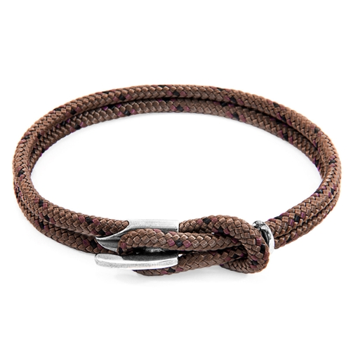 ANCHOR & CREW BROWN PADSTOW SILVER AND ROPE BRACELET,2948985