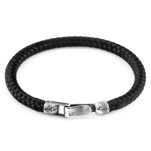 ANCHOR & CREW BLACK PAIGNTON SILVER AND ROPE BRACELET,2949017