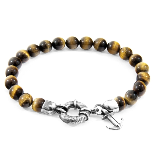 ANCHOR & CREW BROWN TIGERS EYE PORT SILVER AND STONE BRACELET